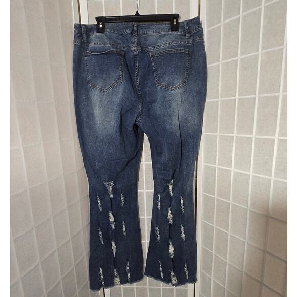 Ashley Stewart Distressed High Waist Frayed Flared Jeans Stretch Plus Size: 18 - Picture 6 of 10